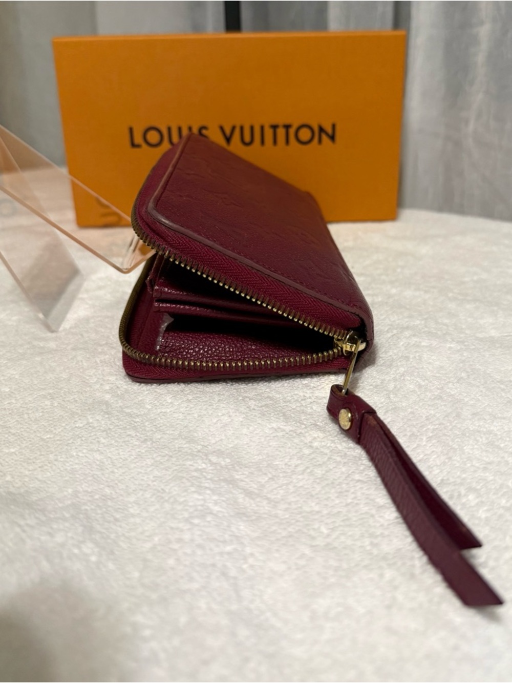 Louis Vuitton Monogram Empreinte Wine Zip Long Wallet Gold Tone Box,Dustbag - Picture 4 of 9
